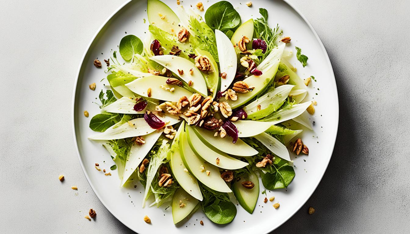 Salada de Endívias com Nozes, Maçã Verde e Vinagrete de Mostarda