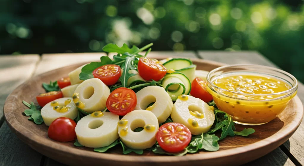 Salada de Coração de Palmito com Vinagrete de Maracujá