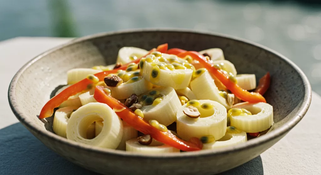 Salada de Coração de Palmito com Vinagrete de Maracujá