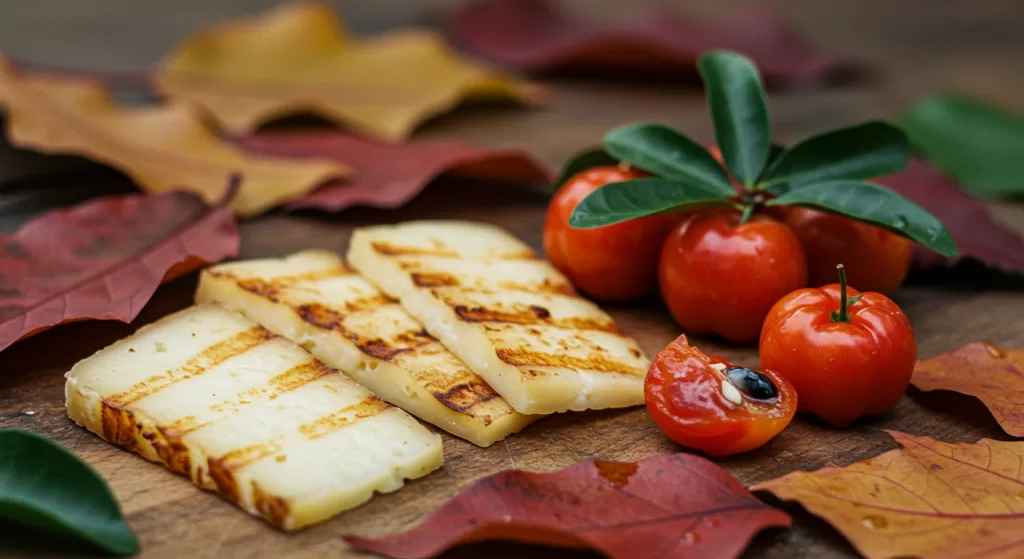 Receita de Mix de Folhas com Queijo Coalho Grelhado e Acerola
